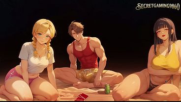 Two super horny anime wives expose their juicy asses and big boobs in this