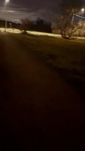 Strip naked and barefoot on a lane by a road , beat my hard meat as cars passed