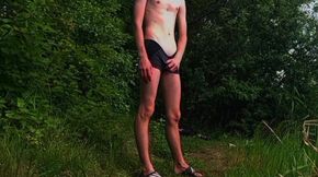 Young Twink Guy Jerking off Dick on the Riverbank