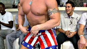Real party male stripper gets blowjob by guys