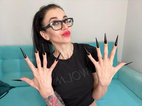 Finger snapping, long fingers with BLACK long nails