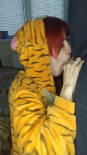 Obedient tiger girl sucks dick