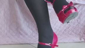 Opaque Nylon Legs & Red Heels – Slow Tease & Foot Tapping