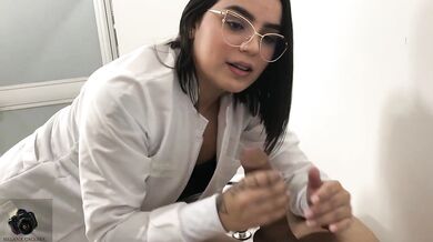 Latina doctor sucks his big cock till he blows his load