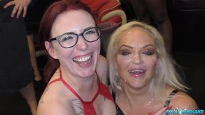 louise lee and sexy cleo get splattered in bukkake cum again