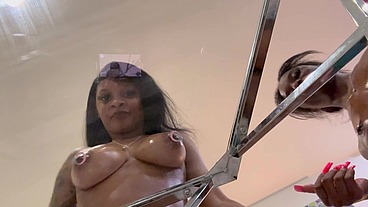 Ebony oily titty worship