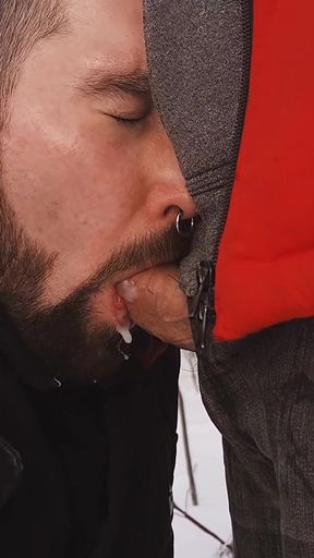 Bearded otter giving his bro a warm blowjob in the snow field.   Clip 1