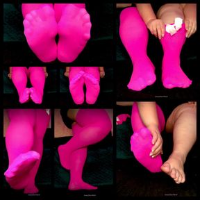 BBW in Pink Thigh High Nylon Stockings SweetFootWork POV Foot Worship Give My Big Size 11W Feet All Your Attention No Talking