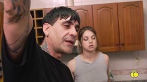 Beauty in Black Hair Gags on Huge Cock