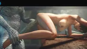 Zombie monster uses his long tongue and big dick to fuck Ada Wong