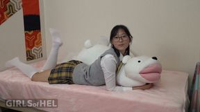 Petite Nerdy Teen with Glasses Lifts up Her Skirt and Plays with Her Pussy