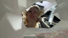 Spit in trash bin pov