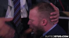 Businessmen enjoy wet blowjobs before fucking