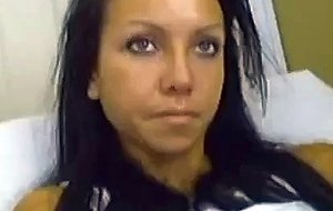 Brunette dildos pierced pussy