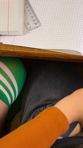 *** Giving Him Handjob in Math Class Under the Table at College. Risky Masturbation in a Public Class.