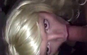 Pretty crossdresser sucks off her man