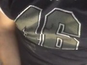 Dirty talking football player cums on his jersey