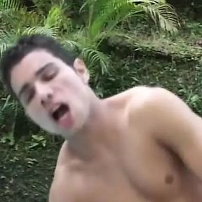 Horny gay studs with sexy babe fucking each other hard outdoors