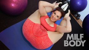 Kelly Caprice rides a rigged ball, cocked by a perverse trainer's sly dildo attach