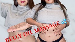 Massaging my flabby belly with oil !