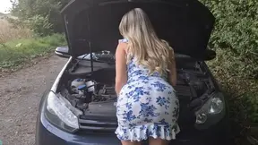 Stranded roadside leads to dirty deal as stranger fucks her ass for repairs