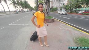 Cute Filipina flight attendant gets picked up outdoors and fucked well