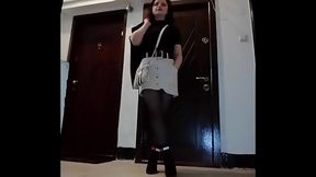 leather catsuit or pantyhouse with miniskirt