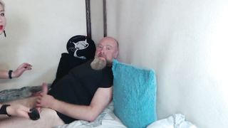 Good old bitch with gigantic titties blows penis into homemade