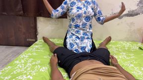 Aunty caught her nephew and seeing him sad, she had a lot of fun with him in desi style.