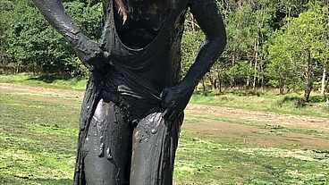 Messy Cute Girl, Dirty Muddy and Gunged in Sexy Pink