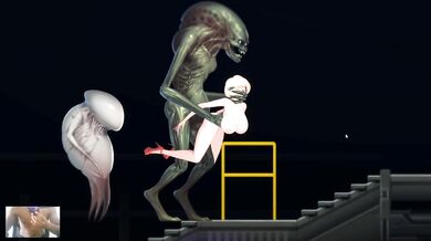 The alien with the bigger dick takes the blonde in rough creampie