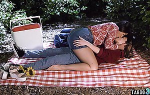 Petite teen lesbians eating each others hairy pussies outdoor