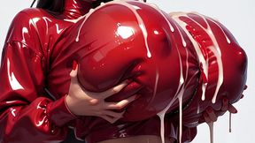 watch ai girl amber playing joyful with her cummed latex balloons