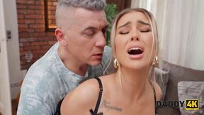 Cheating blonde GF enjoys stepdad's cock
