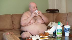 Fat Guy Eating A Huge Burger, Onion Rings and Apple Pie Meal *WMV*
