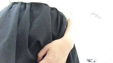 Japanese cutie wanks in public toilet choking on her filthy desires