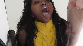 ”Ebony bdsm beautiful babe gagging on shaft”