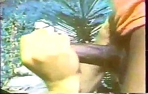 Vintage chocolate tgirl surprises pool boy with her cock