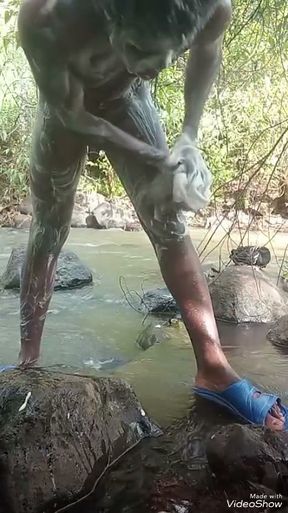 Soapy masturbation big black dick Cumming outside part 1   Clip 2