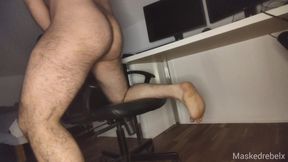 Man with thick thighs masturbates and shoots a huge load