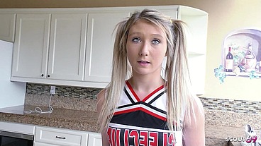 Petite Pigtails Cheerleader Step-Daughter talk to First Time Fuck after intense Orgasm by older Guy