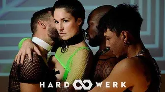 Slimthick brunette enjoys multiple cocks in a wild gangbang