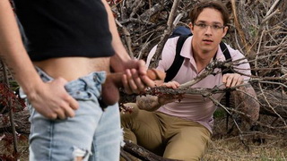 He finds a big dick top hidden in the woods