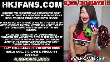 Sexy cheerleader Hotkinkyjo huge balls anal, big gape &amp_ prolapse extreme