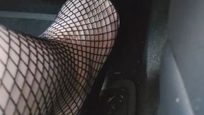 I go for a drive in my new mustang wearing my black pumps and fishnets!! After a couple minutes I take my shoe off and drive in just the fishnets! Lots of playing with the pedals!