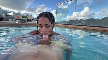 A BUSTY INDIAN WOMAN GIVES A BLOWJOB IN THE HOTEL POOL IN FRONT OF EVERYONE -YASMINA KHAN