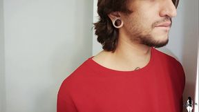 My girlfriend's stepbrother spies on us while we have sex in the kitchen and I seduce him to fuck me too