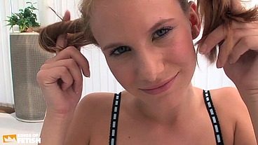 Older man eats and bangs wet cunt of a blonde teen on the floor