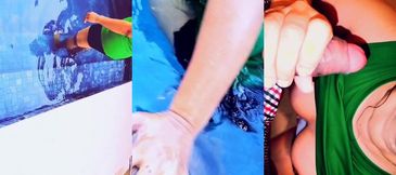 Swimming pool එකේ ආතල් එක .. කටට දුන්නා සැපටම.. cum ඉන් mouth ,outdoor fun romantic sexy couple....