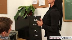 Sexy teacher Jewels Jade gets naughty in classroom with stockings and facial